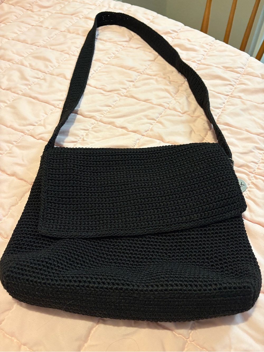 The Sak Black Crochet Shoulder Bag with Flap